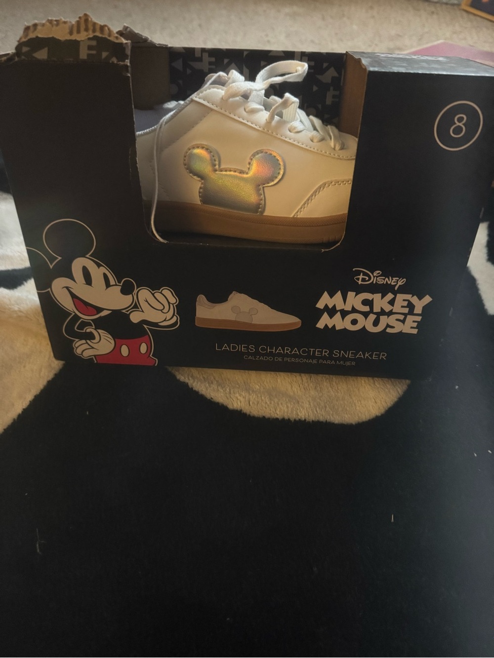 Women’s White Sneaker with Iridescent Mickey Patch